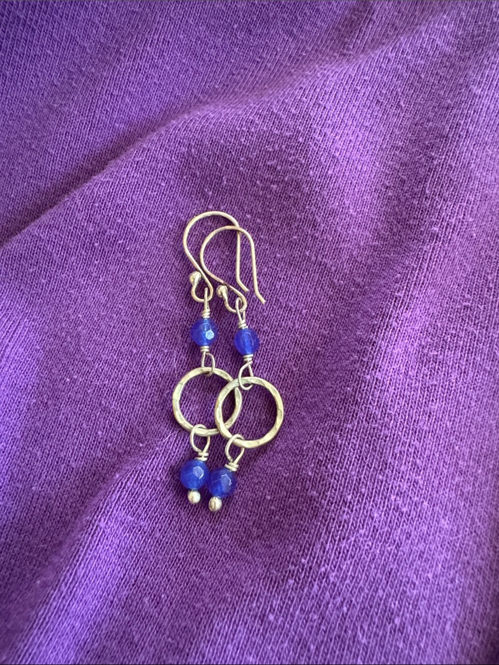 Gold Hoop and Blue Bead Dangle Earrings - Women Jewelry